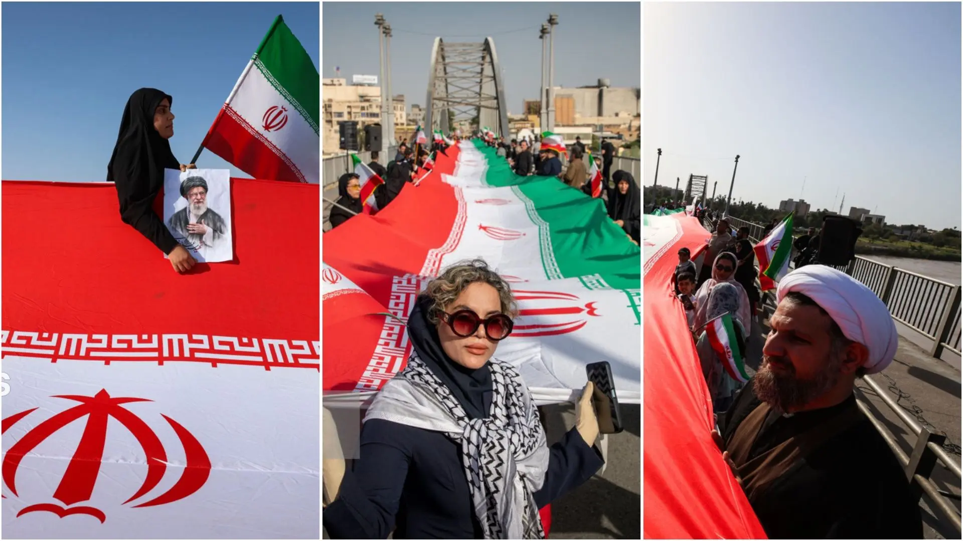  تصاویری از زنجیره انسانی روی پل سفید اهواز