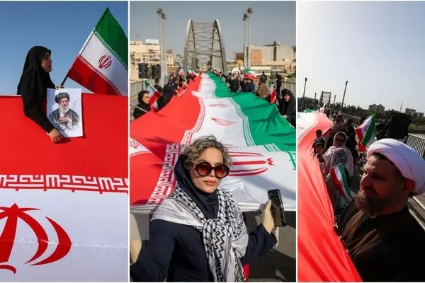  تصاویری از زنجیره انسانی روی پل سفید اهواز