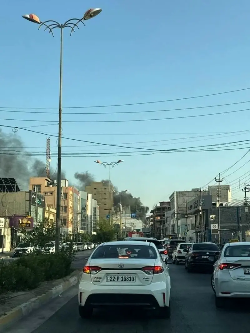 تصویری از برخاستن ستون دود در اربیل عراق