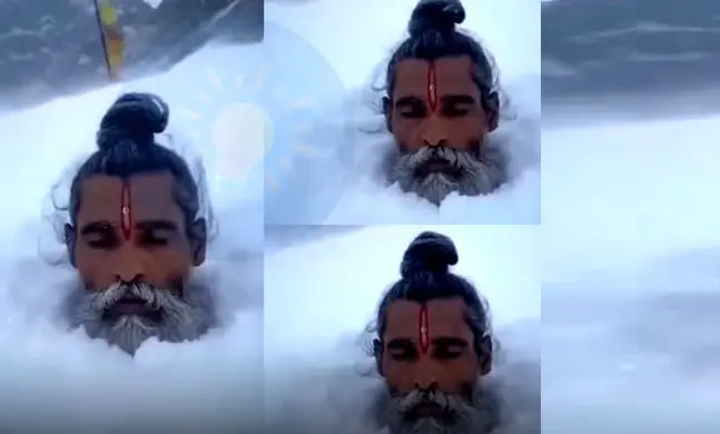 ویدئویی حیرت‌انگیز از مرتاض هندی تا گردن در برف