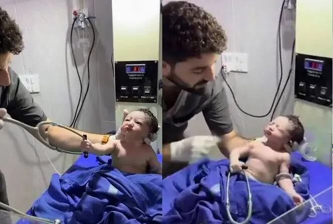 نوزاد تازه‌ متولد شده با یک حرکت بامزه پربازدید شد