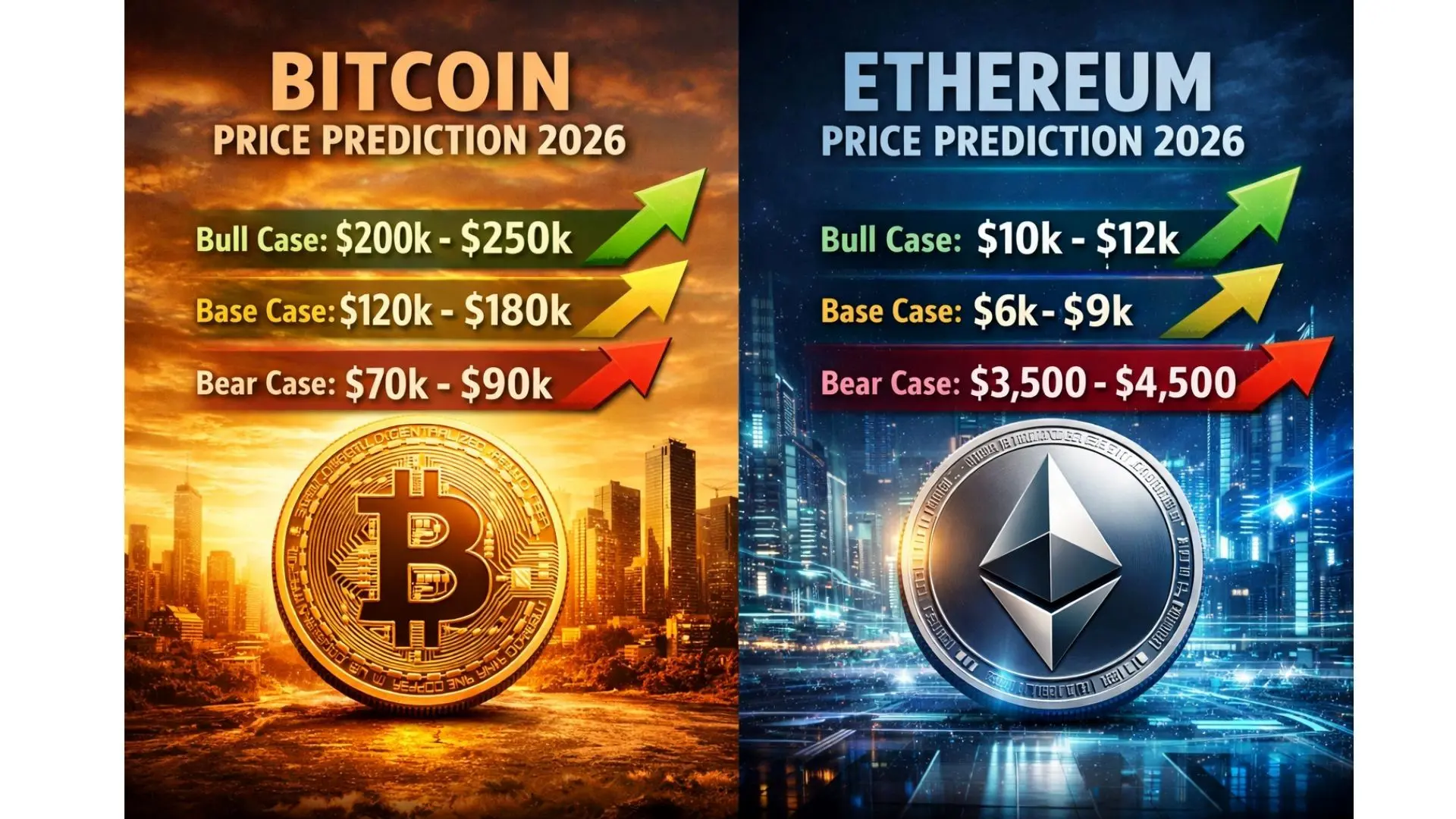 پیش بینی قیمت بیت کوین و اتریوم در سال ۲۰۲۶