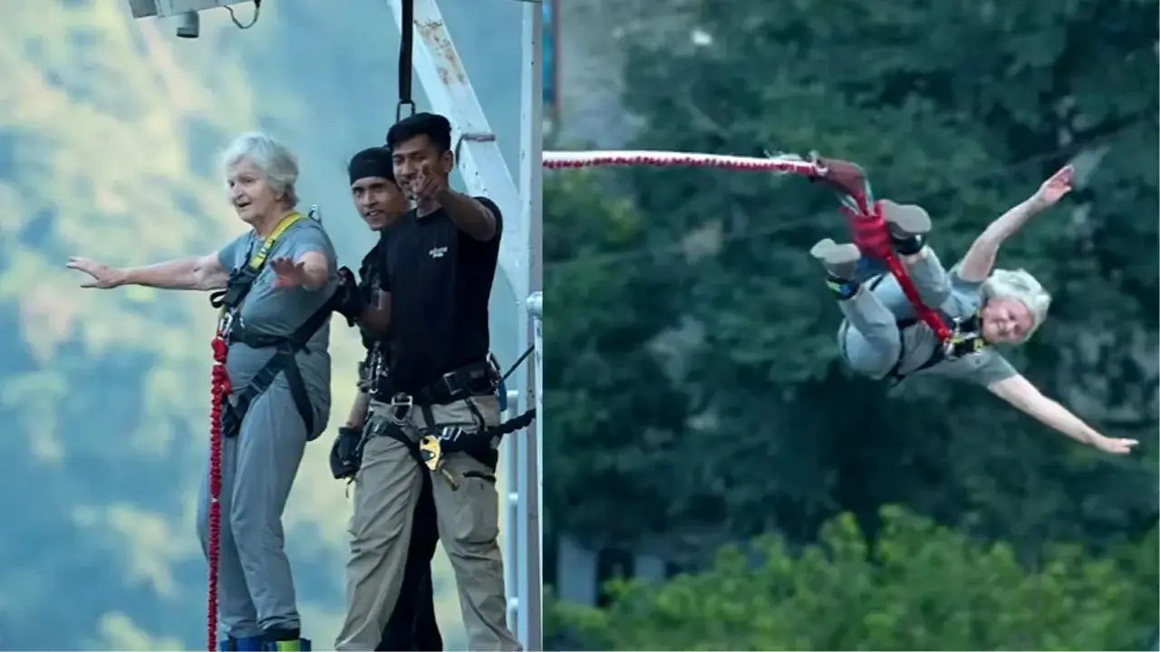 ویدئویی پربازدید از پرش زن ۸۲ ساله