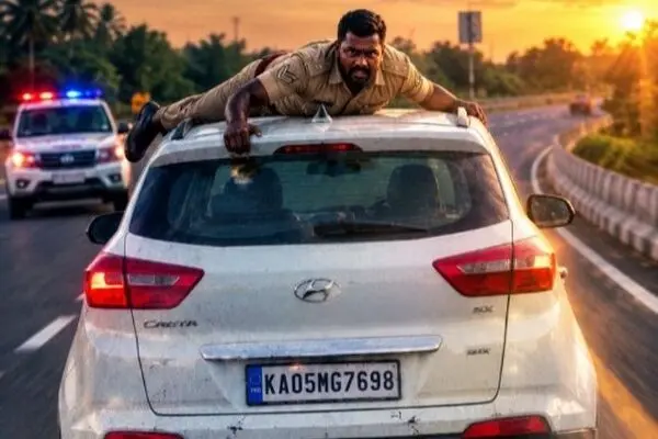 مامور پلیس ۴۰ کیلومتر روی سقف خودروی قاچاقچیان چسبید
