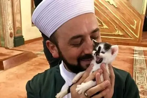 ببینید؛ گربه مهمان ناخوانده اذان در یک مسجد
