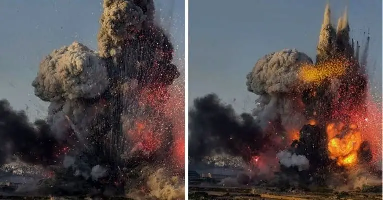 لحظه هولناک انفجار کارخانه مواد آتش‌بازی در مالت