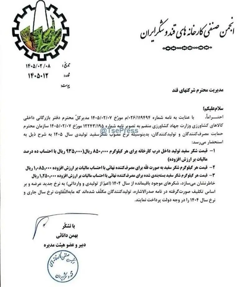 قیمت شکر