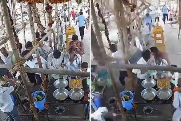 لحظه ریزش سقف معبد درحال ساخت روی سر مردم