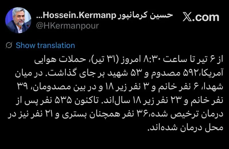 آمار شهدا تا 31تیر