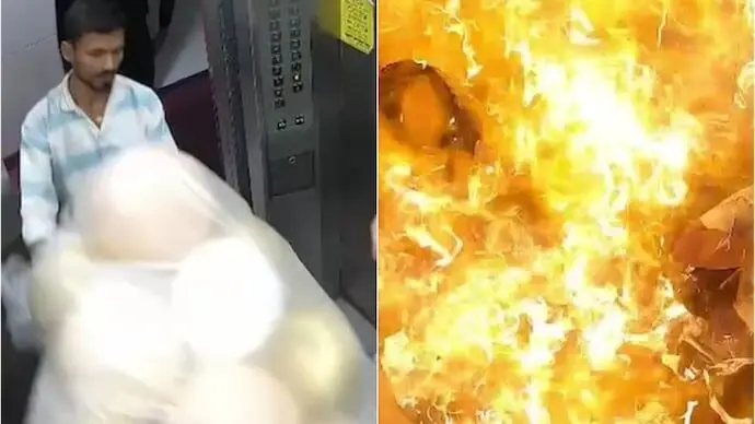 لحظه هولناک انفجار بادکنک‌های پر از گاز در آسانسور
