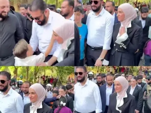 ببینید؛ حضور جولانی و همسرش در پارکی در دمشق