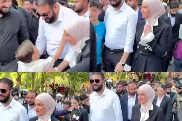 ببینید؛ حضور جولانی و همسرش در پارکی در دمشق