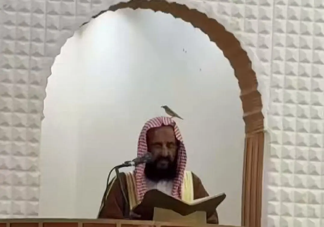 پرنده کوچک روی سر امام جمعه نشست