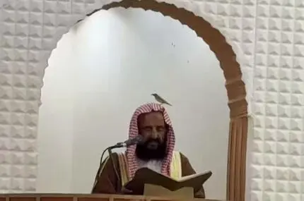 پرنده کوچک روی سر امام جمعه نشست