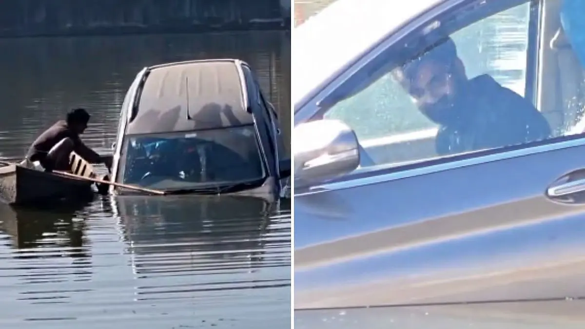 ببینید؛ نجات دراماتیک راننده یک خودروی در حال غرق شدن