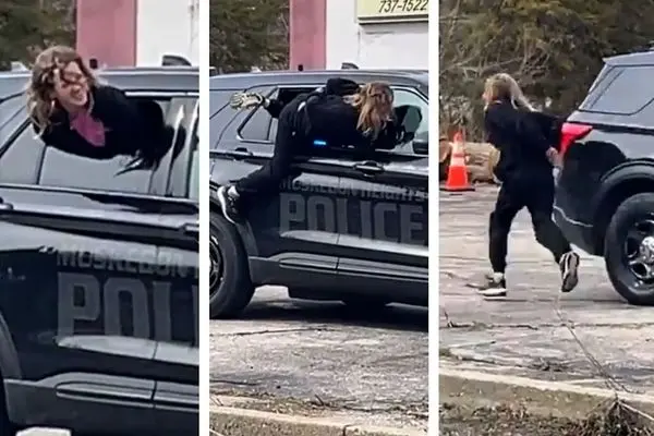 فرار باورنکردنی زن بازداشت شده از خودروی پلیس