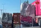 صحنه‌ای باورنکردنی؛ راننده تریلی، کامیون در حال سقوط را نجات داد
