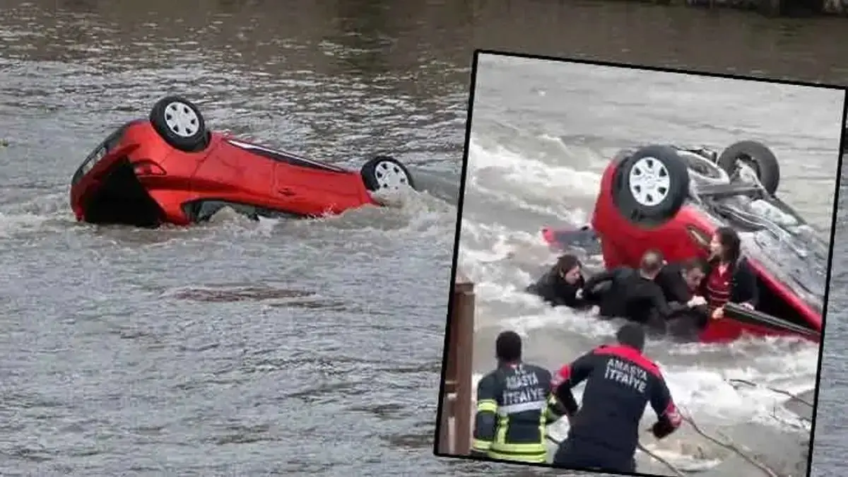 سقوط خودرو به داخل رودخانه پس از تصادف