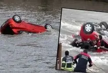 سقوط خودرو به داخل رودخانه پس از تصادف