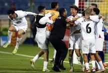 جشن و پایکوبی بازیکنان فلسطین پس از پیروزی مقابل لیبی