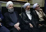  دیدار پزشکیان با روحانی در مراسم ختم احمد ناطق نوری