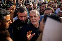 حضور پزشکیان در مراسم تشییع پیکر شهدا