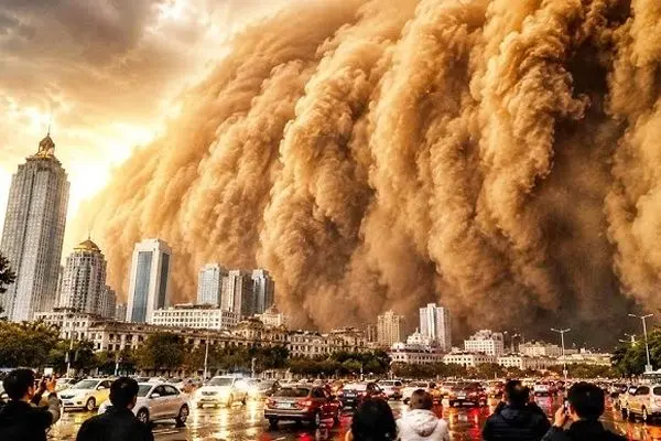 طوفان و دیواری از گرد و خاک هاربین چین را در تاریکی فروبرد