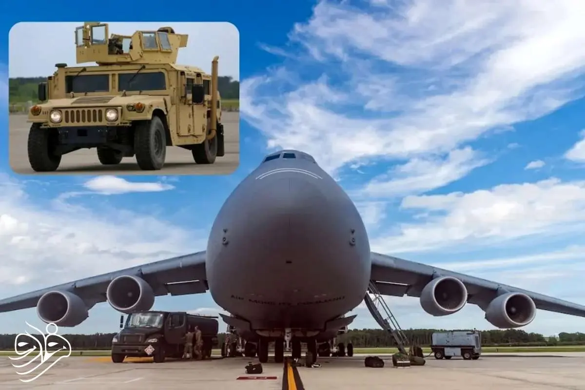 بزرگ‌ترین هواپیمای ترابری ارتش آمریکا در یک پرواز چند خودروی هاموی را جابه‌جا می‌کند؟