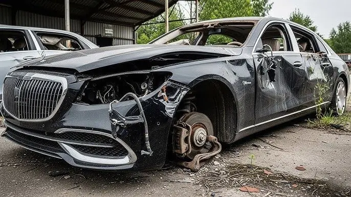 ببینید؛ لحظه تصادف یک کامیون با مرسدس مایباخ