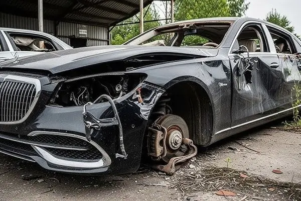 ببینید؛ لحظه تصادف یک کامیون با مرسدس مایباخ